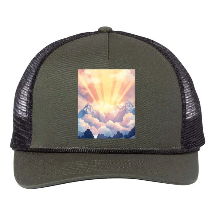 Artistic Mountain And Sunlight Nature Retro Rope Trucker Hat Cap