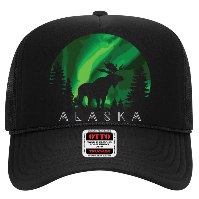 Alaska Moose Alaskan Landscape Scene High Crown Mesh Trucker Hat