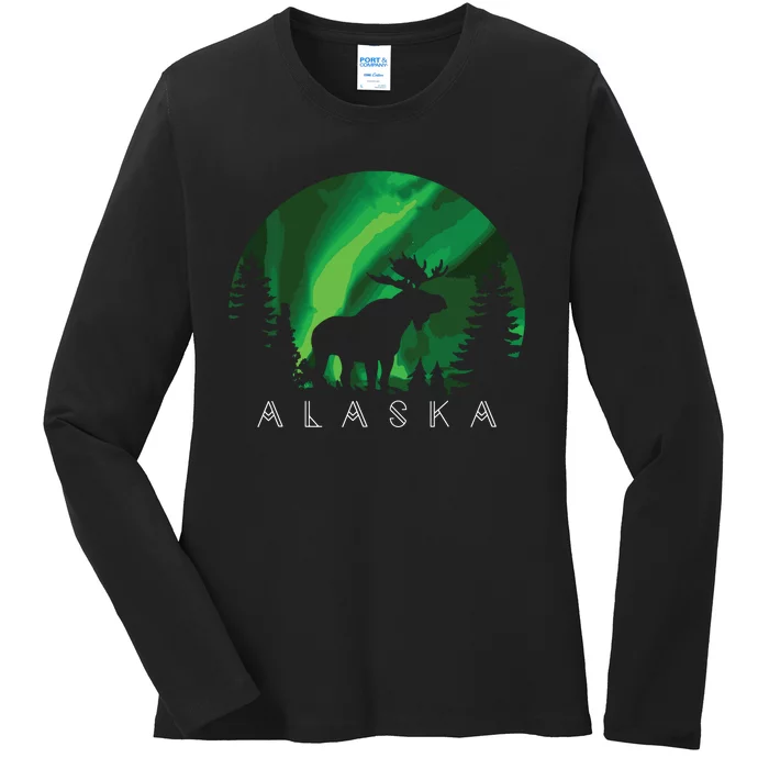 Alaska Moose Alaskan Landscape Scene Ladies Long Sleeve Shirt