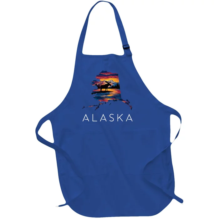 Alaskan Moose Animal Alaska Map Full-Length Apron With Pocket