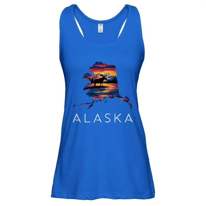 Alaskan Moose Animal Alaska Map Ladies Essential Flowy Tank