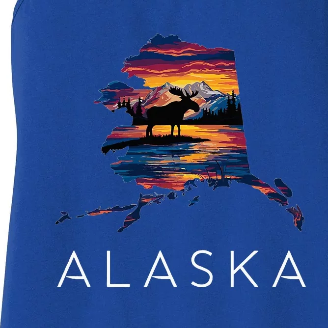 Alaskan Moose Animal Alaska Map Women's Racerback Tank