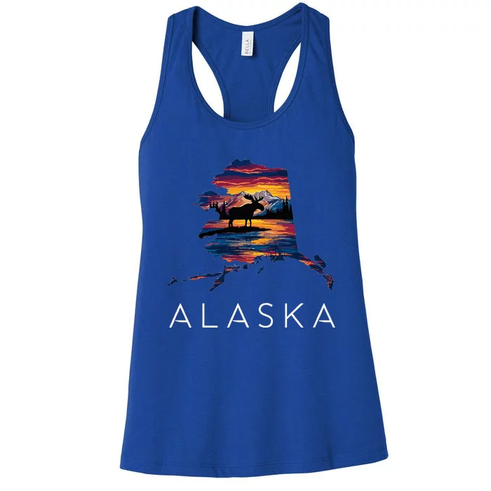 Alaskan Moose Animal Alaska Map Women's Racerback Tank