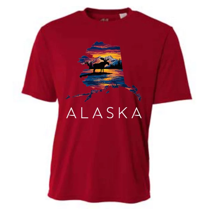 Alaskan Moose Animal Alaska Map Cooling Performance Crew T-Shirt