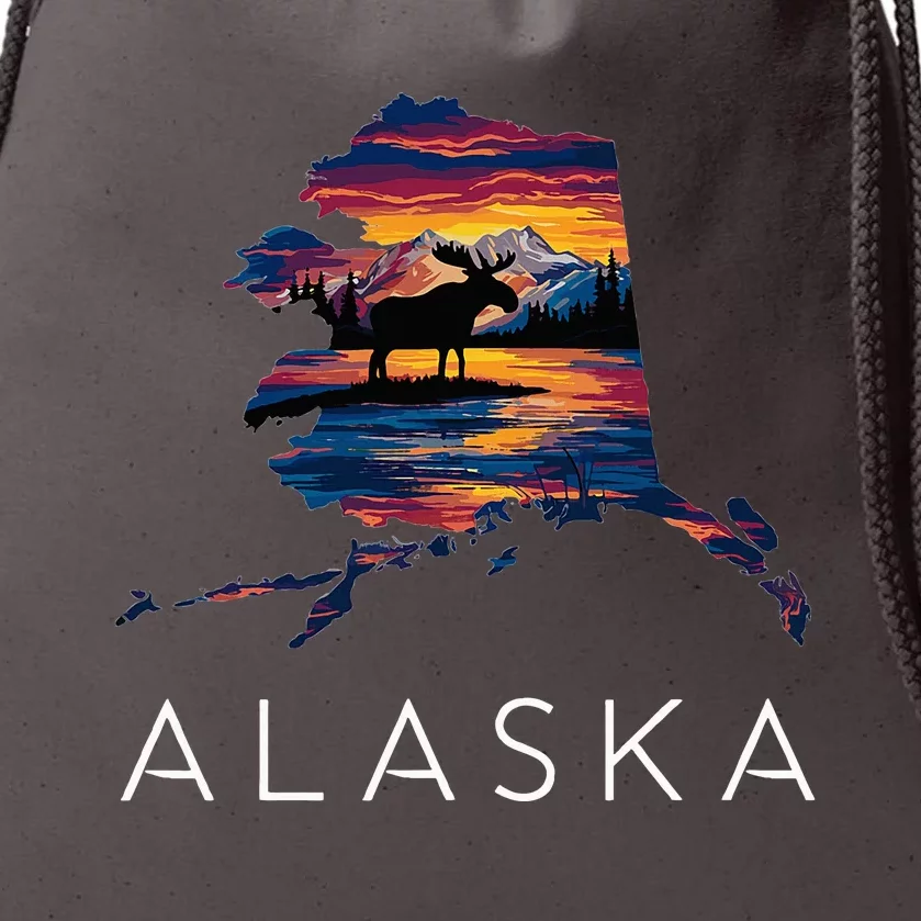 Alaskan Moose Animal Alaska Map Drawstring Bag