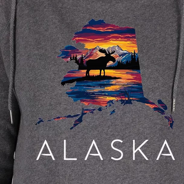 Alaskan Moose Animal Alaska Map Womens Funnel Neck Pullover Hood