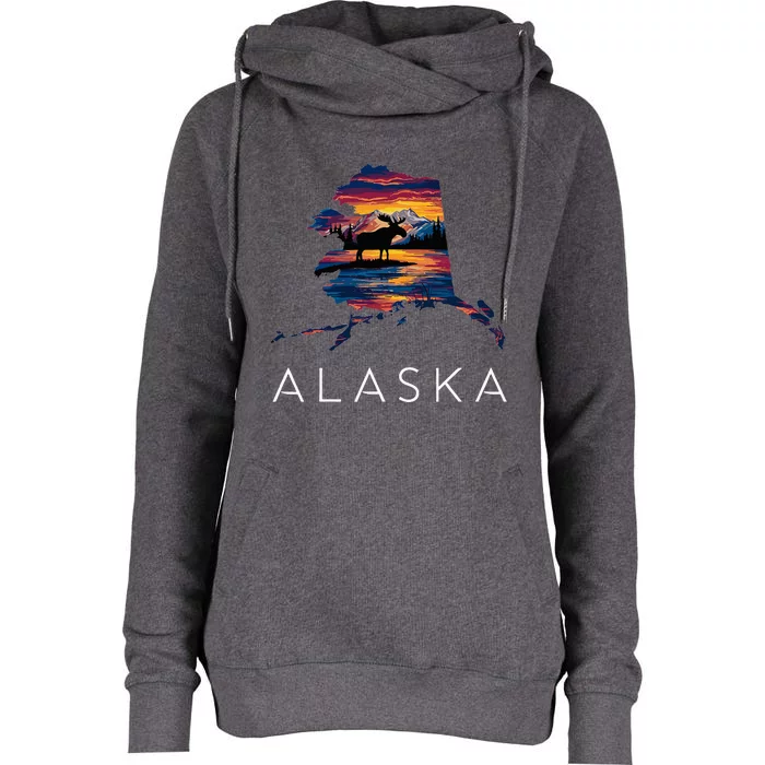 Alaskan Moose Animal Alaska Map Womens Funnel Neck Pullover Hood