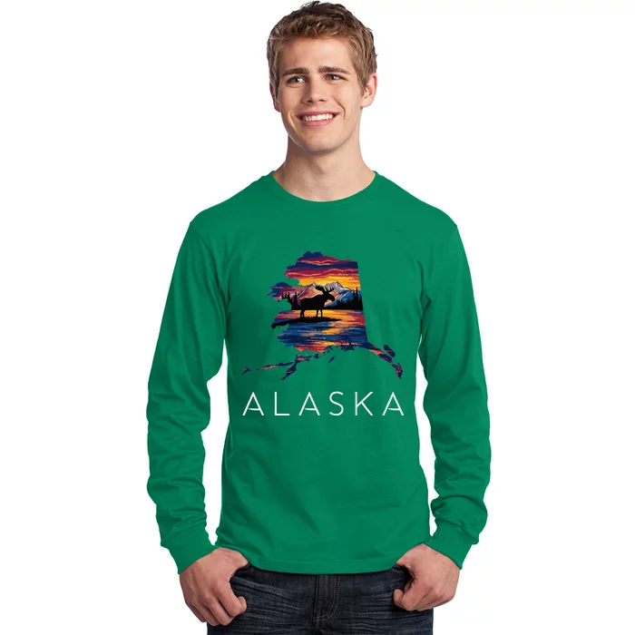 Alaskan Moose Animal Alaska Map Long Sleeve Shirt