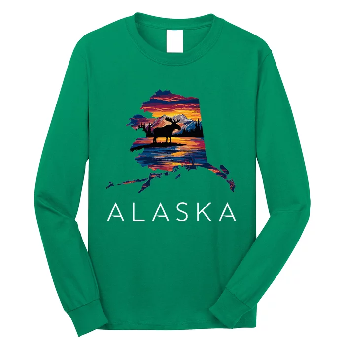 Alaskan Moose Animal Alaska Map Long Sleeve Shirt