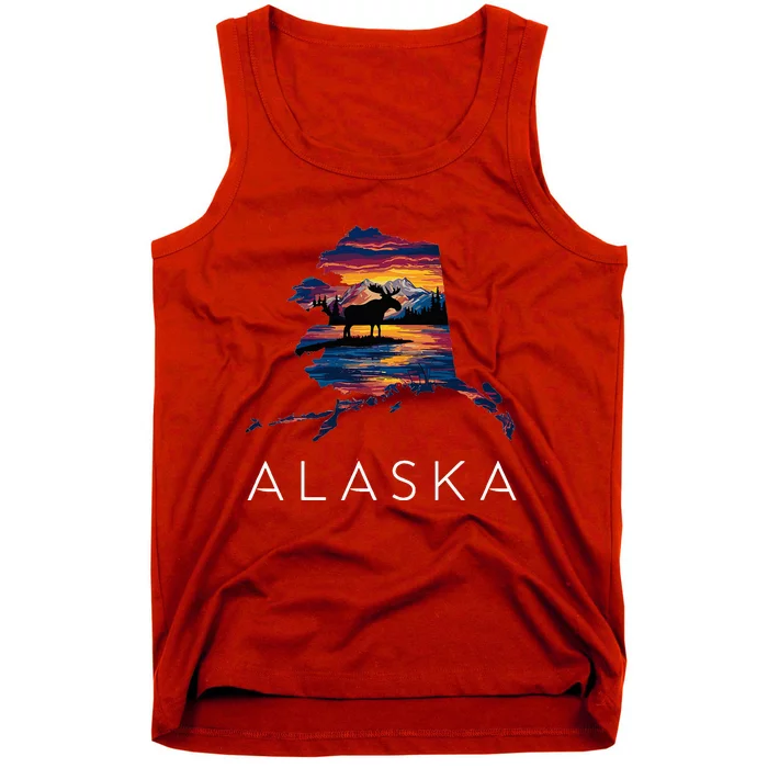 Alaskan Moose Animal Alaska Map Tank Top