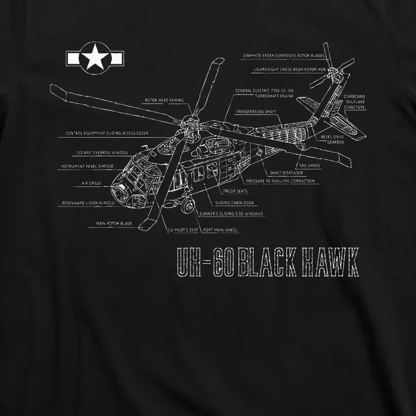 American Military Aircraft Uh 60 Black Hawk Helicopter T-Shirt