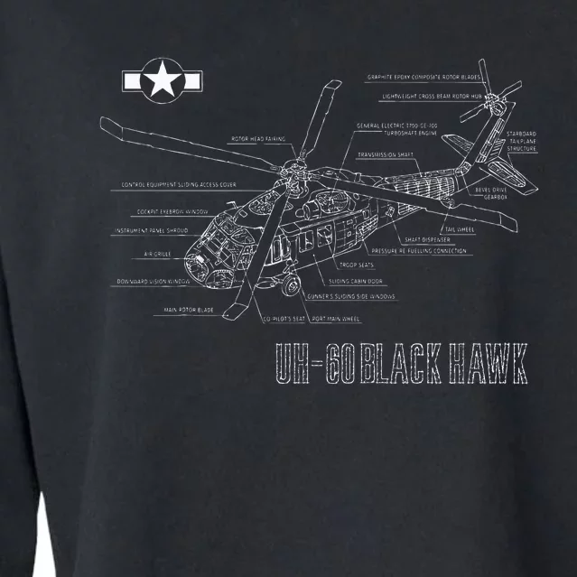 American Military Aircraft Uh 60 Black Hawk Helicopter Cropped Pullover Crew