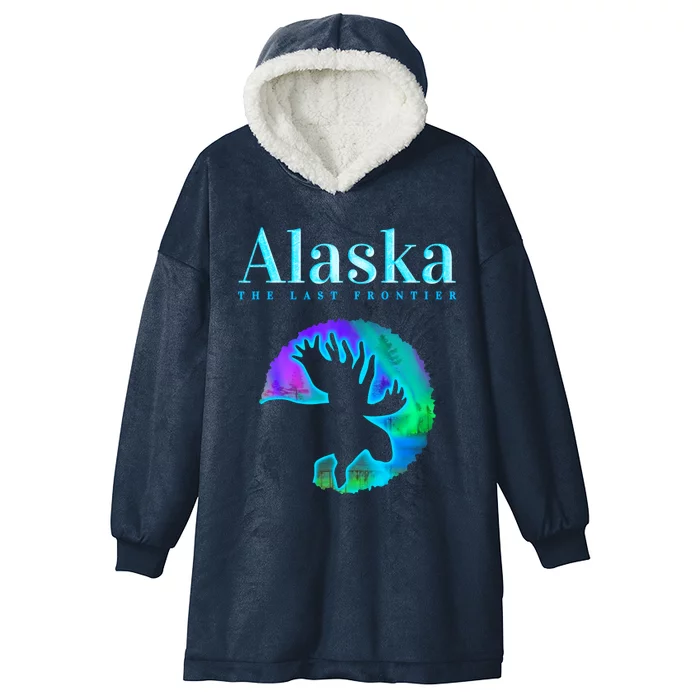 Alaska Moose Aurora Borealis The Last Frontier Funny Gift Hooded Wearable Blanket