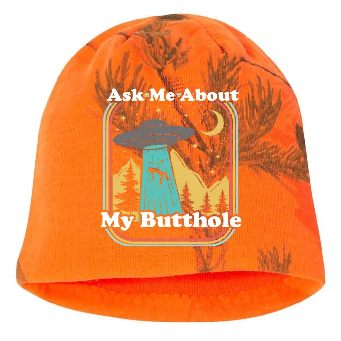 Ask Me About My Butthole Funny Alien Believer Retro 80s Gift Kati - Camo Knit Beanie