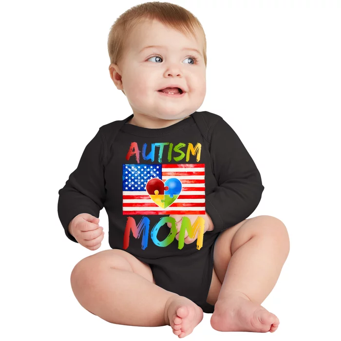 Autism Mom American Flag Baby Long Sleeve Bodysuit