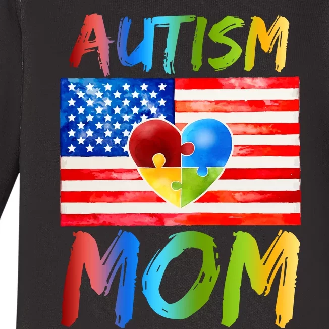 Autism Mom American Flag Baby Long Sleeve Bodysuit