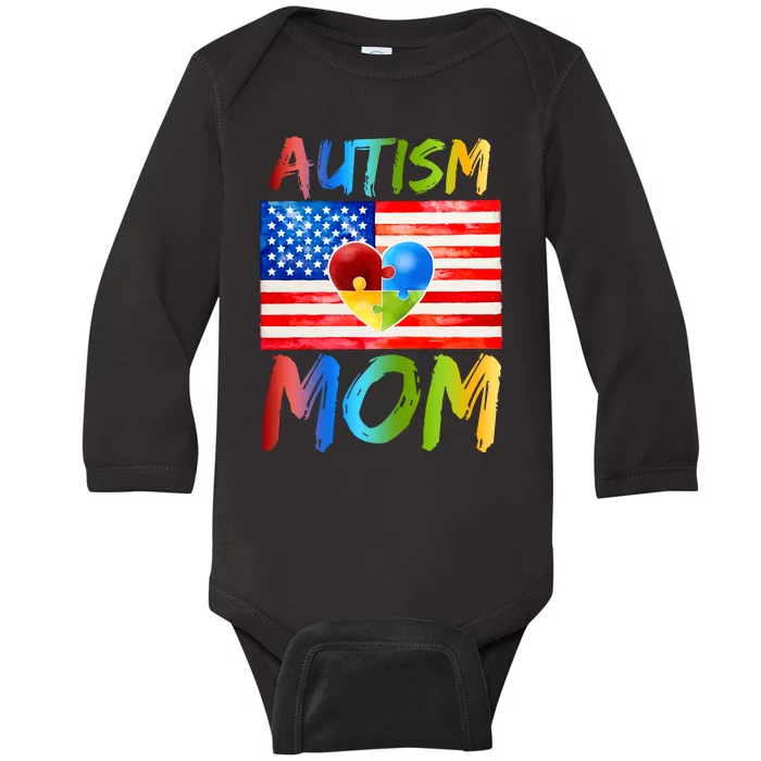 Autism Mom American Flag Baby Long Sleeve Bodysuit