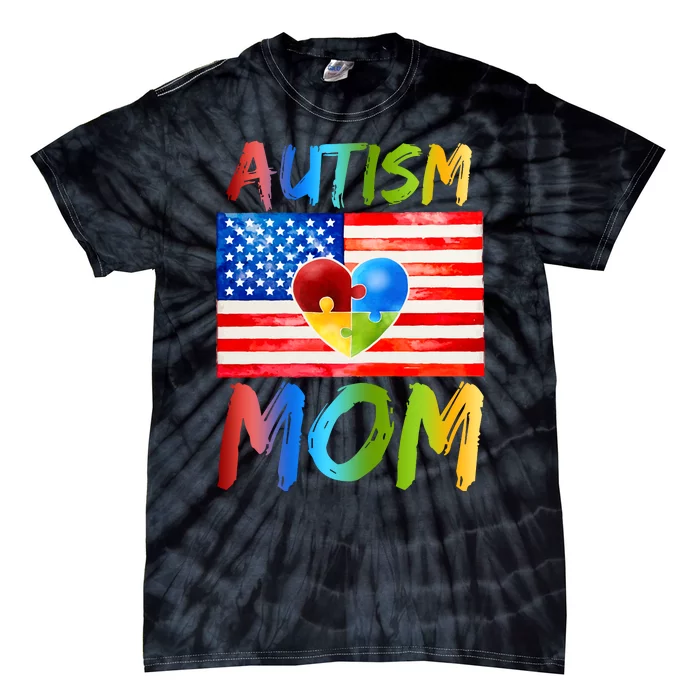 Autism Mom American Flag Tie-Dye T-Shirt