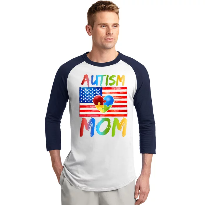 Autism Mom American Flag Baseball Sleeve Shirt