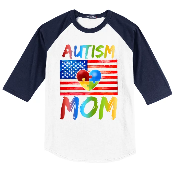 Autism Mom American Flag Baseball Sleeve Shirt