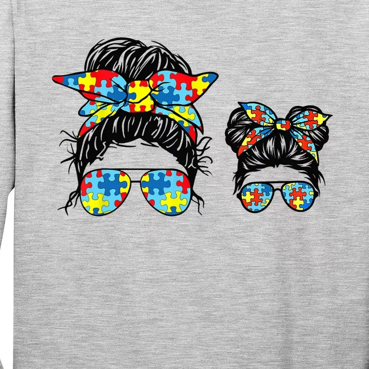 Autism Mom And Life Messy Bun Sunglasses Bandana Tall Long Sleeve T-Shirt