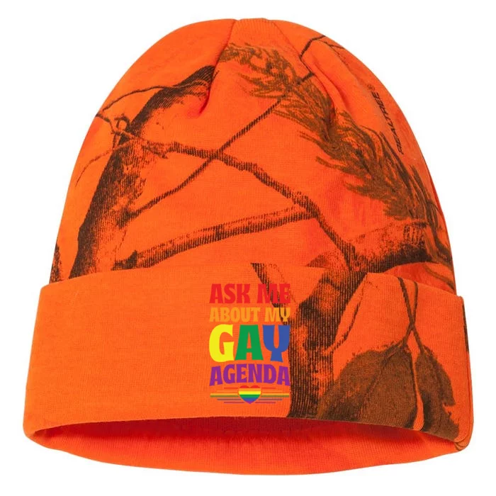 Ask Me About My Gay Agenda Funny Cute Lgbtq Pride Flag Heart Cute Gift Kati - 12in Camo Beanie