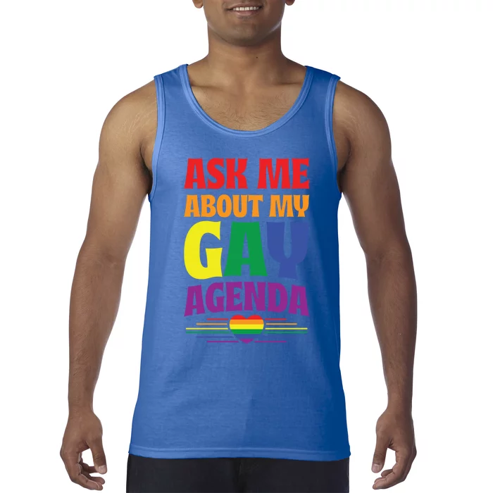 Ask Me About My Gay Agenda Funny Cute Lgbtq Pride Flag Heart Cute Gift Tank Top