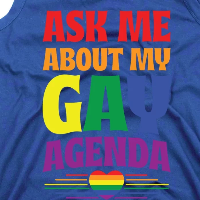 Ask Me About My Gay Agenda Funny Cute Lgbtq Pride Flag Heart Cute Gift Tank Top