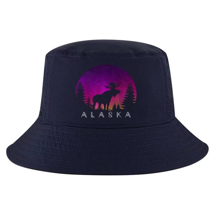 Alaska Moose Aurora Borealis - Alaskan Landscape Photo Cool Comfort Performance Bucket Hat