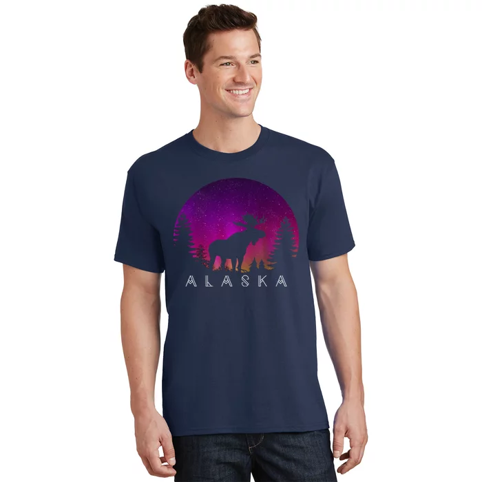 Alaska Moose Aurora Borealis - Alaskan Landscape Photo T-Shirt