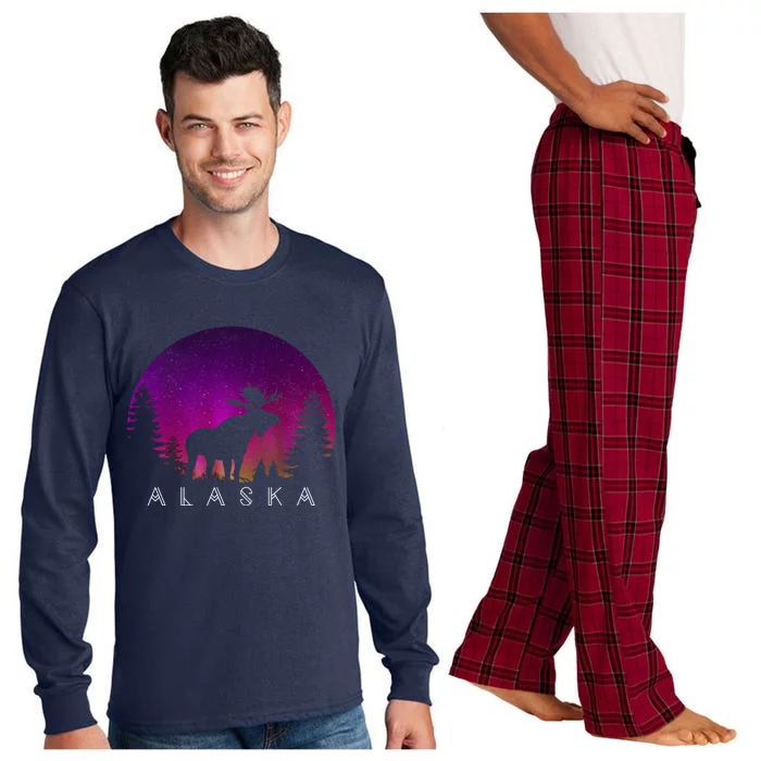 Alaska Moose Aurora Borealis - Alaskan Landscape Photo Long Sleeve Pajama Set