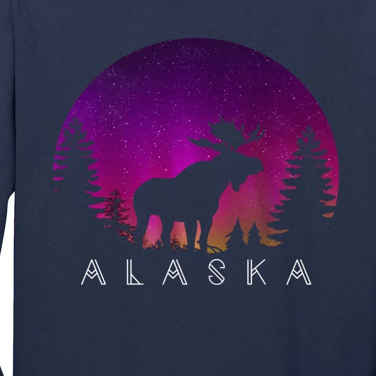 Alaska Moose Aurora Borealis - Alaskan Landscape Photo Tall Long Sleeve T-Shirt