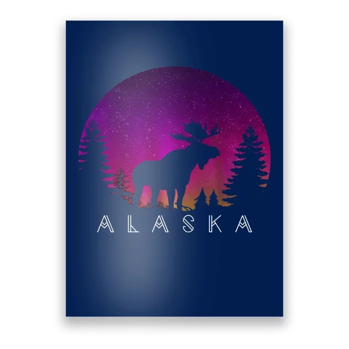 Alaska Moose Aurora Borealis - Alaskan Landscape Photo Poster