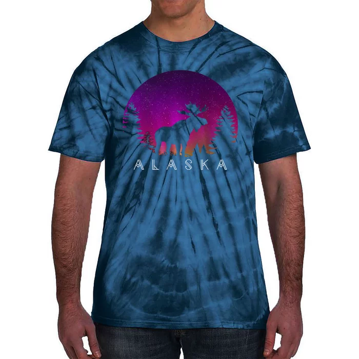 Alaska Moose Aurora Borealis - Alaskan Landscape Photo Tie-Dye T-Shirt