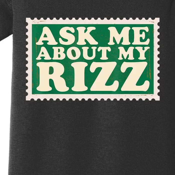 Ask Me About My Rizz, Rizz Funny Ironic Meme Baby Bodysuit