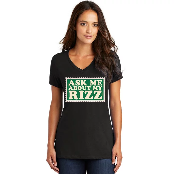 Ask Me About My Rizz, Rizz Funny Ironic Meme Women's V-Neck T-Shirt