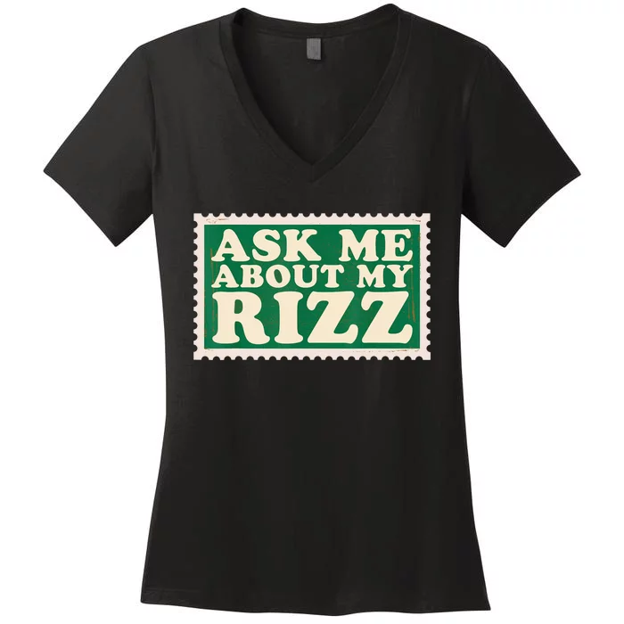 Ask Me About My Rizz, Rizz Funny Ironic Meme Women's V-Neck T-Shirt