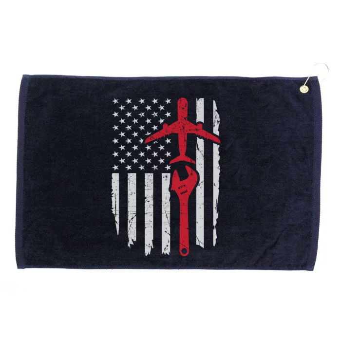 Airplane Mechanic American Flag Aviation Technician Gift Grommeted Golf Towel