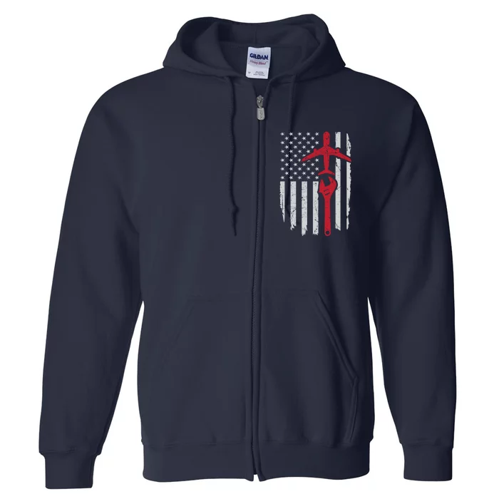 Airplane Mechanic American Flag Aviation Technician Gift Full Zip Hoodie