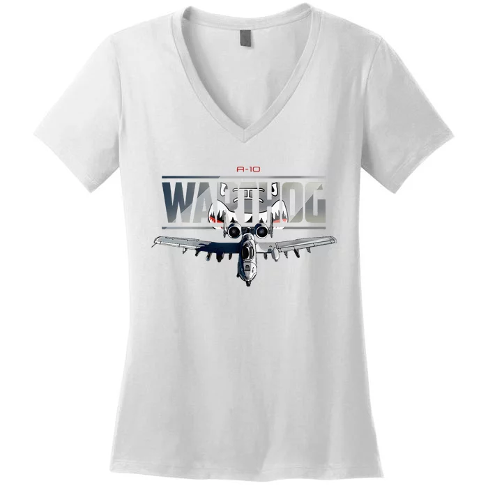 American Military Airplane Warthog Pilot Women's V-Neck T-Shirt