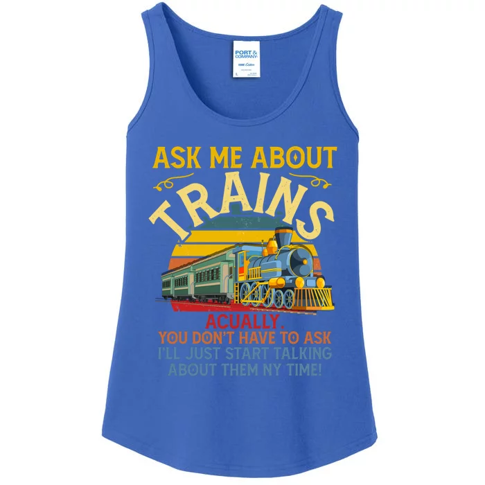 Ask Me About Trains Trainspotting Trainspotter Model Trains Cute Gift Ladies Essential Tank