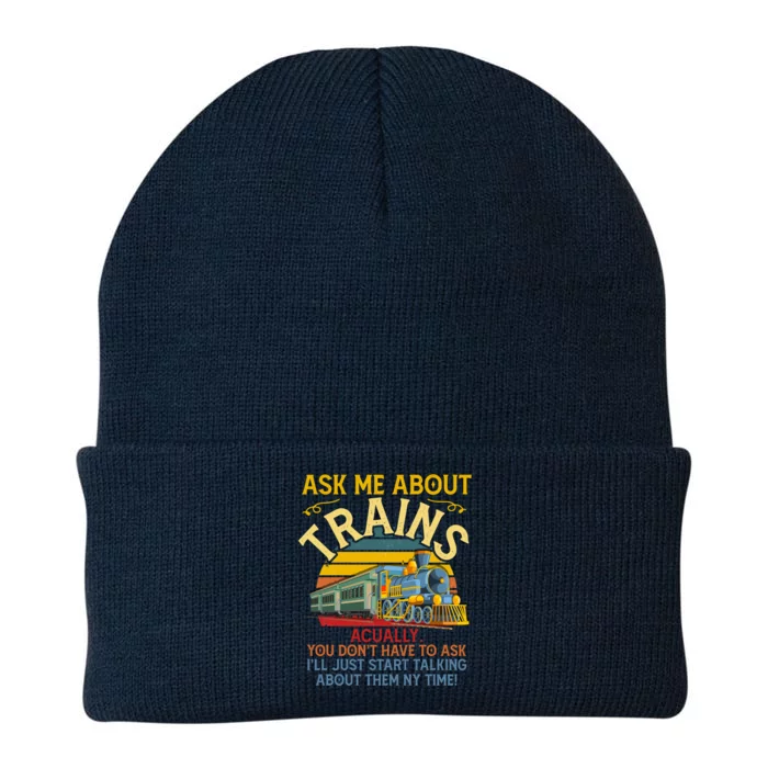 Ask Me About Trains Trainspotting Trainspotter Model Trains Cute Gift Knit Cap Winter Beanie