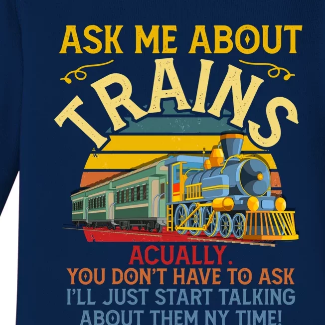 Ask Me About Trains Trainspotting Trainspotter Model Trains Cute Gift Baby Long Sleeve Bodysuit