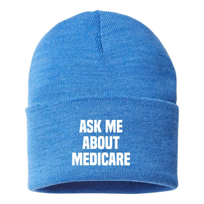 Ask Me About Medicare Insurance Broker Insurance Agent Gift Sustainable Knit Beanie