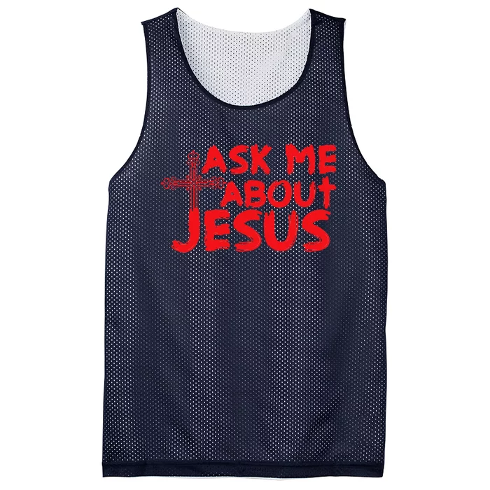 Ask Me About Jesus Cool Christian Gift Mesh Reversible Basketball Jersey Tank