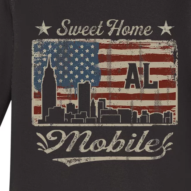 Awesome Mobile Alabama Distressed American Flag Baby Long Sleeve Bodysuit