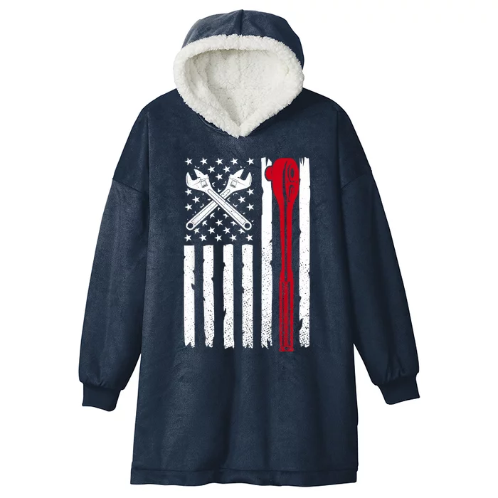 Auto Mechanic American Flag USA Funny Repairman Patriotic Hooded Wearable Blanket