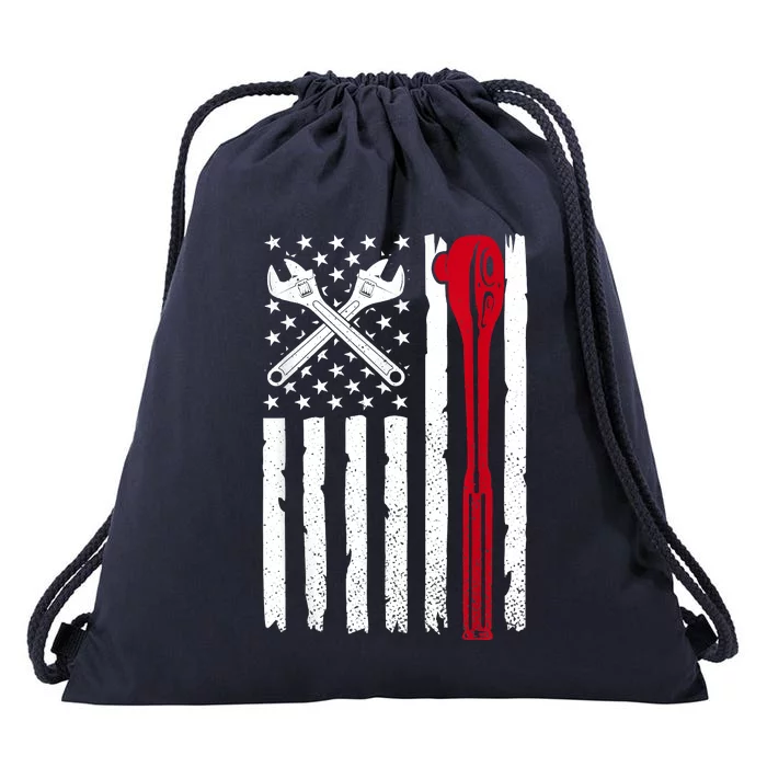 Auto Mechanic American Flag USA Funny Repairman Patriotic Drawstring Bag