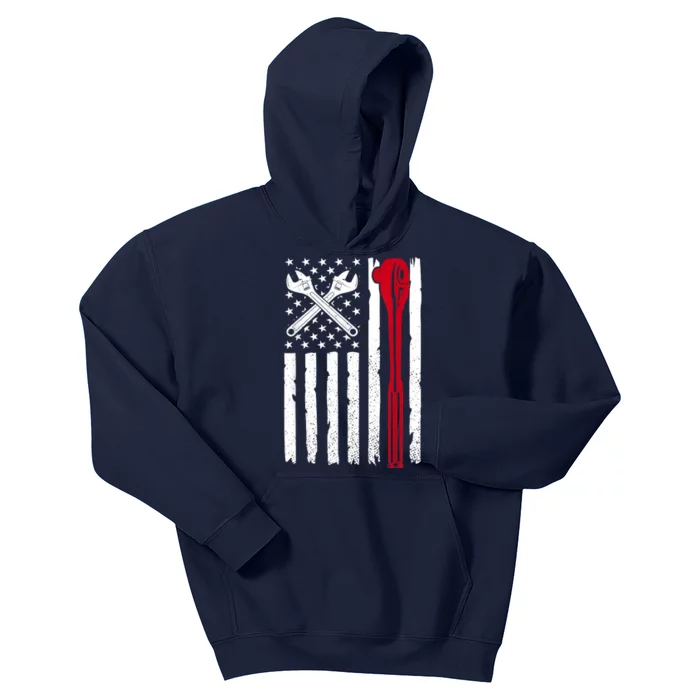 Auto Mechanic American Flag USA Funny Repairman Patriotic Kids Hoodie