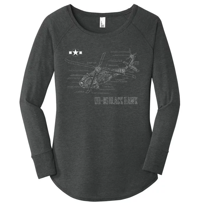 American Military Aircraft UH 60 Black Hawk Helicopter Women's Perfect Tri Tunic Long Sleeve Shirt